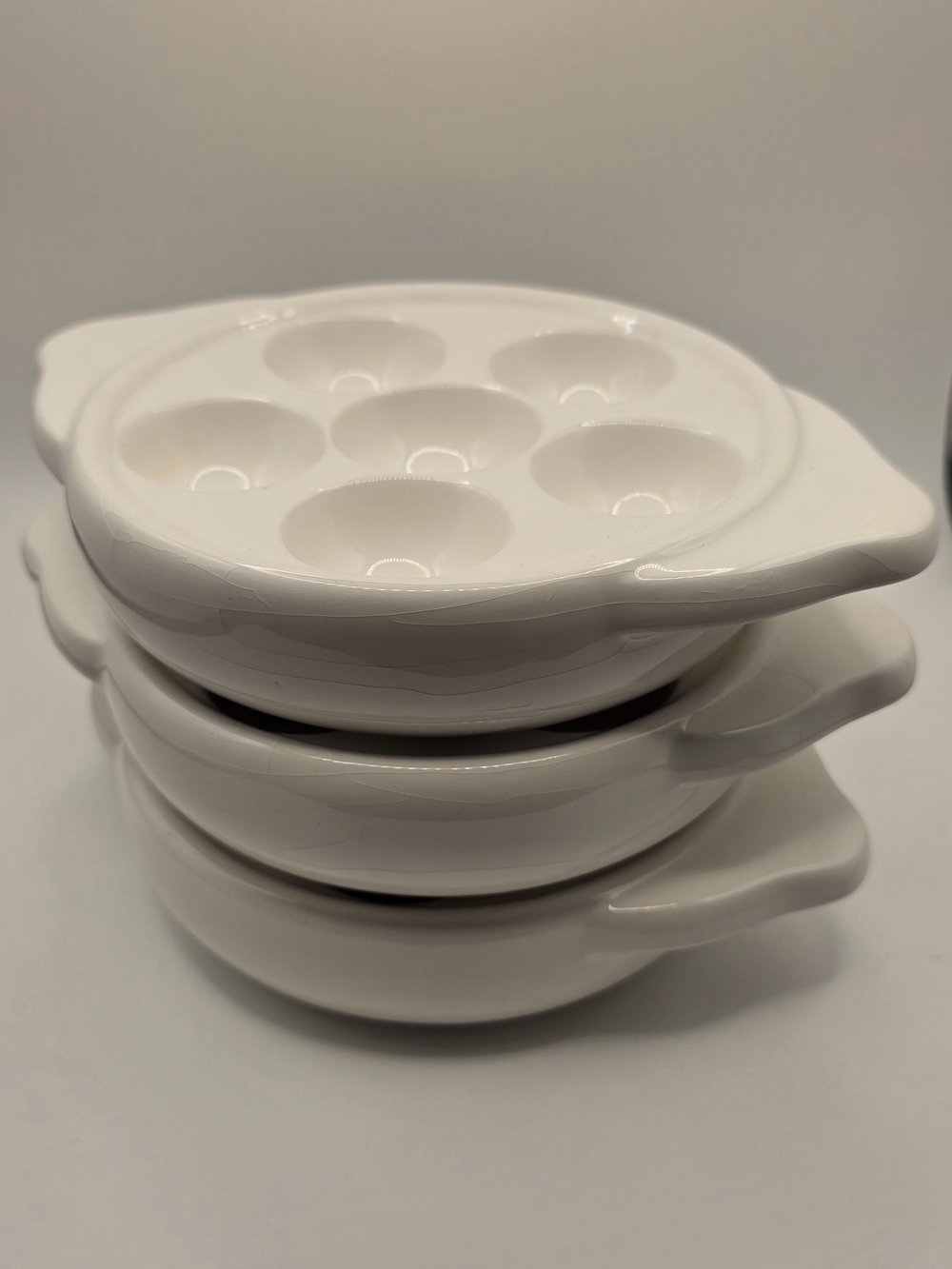 White Porcelain Vintage Escargot/ Mushroom Well Dishes (3)